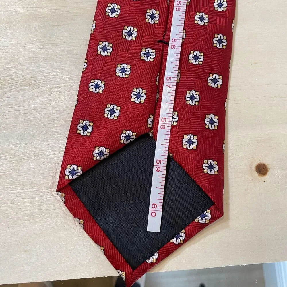 Rooster Men's 100% Silk Tie Neck Tie Red with‎ Blue and White Design Hand Sewn